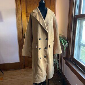 Free People Camel Coat M Wool Blend Long Quiet Luxury Old Money Boho Chic